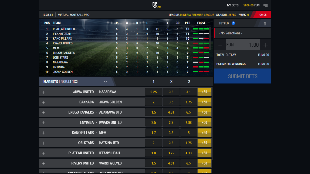 Virtual Football PRO virtual game on Frapapa platform