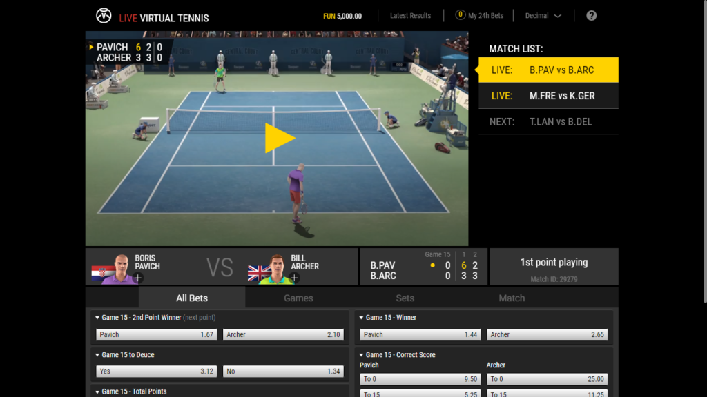 Virtual Tennis virtual game on Frapapa platform
