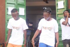 Street dancers entertaining at the Frapapa bet shop launch in Somolu